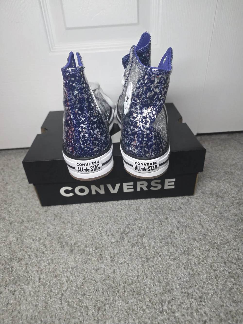 Converse A10043C All Star Glitter Junior Girls Sneakers In Navy Sz 5.5